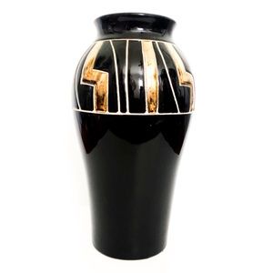 Vintage Gold & Black Geometric Design Vase